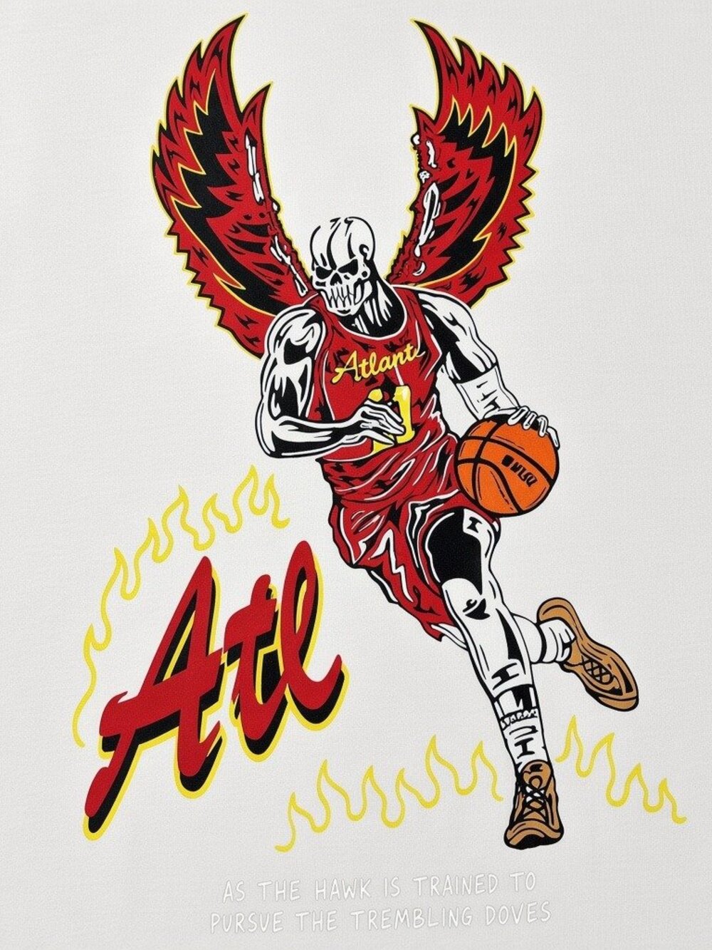 Atlanta Hawks ATL Winged Skull Graphic White T-Shirt Streetwear Tee